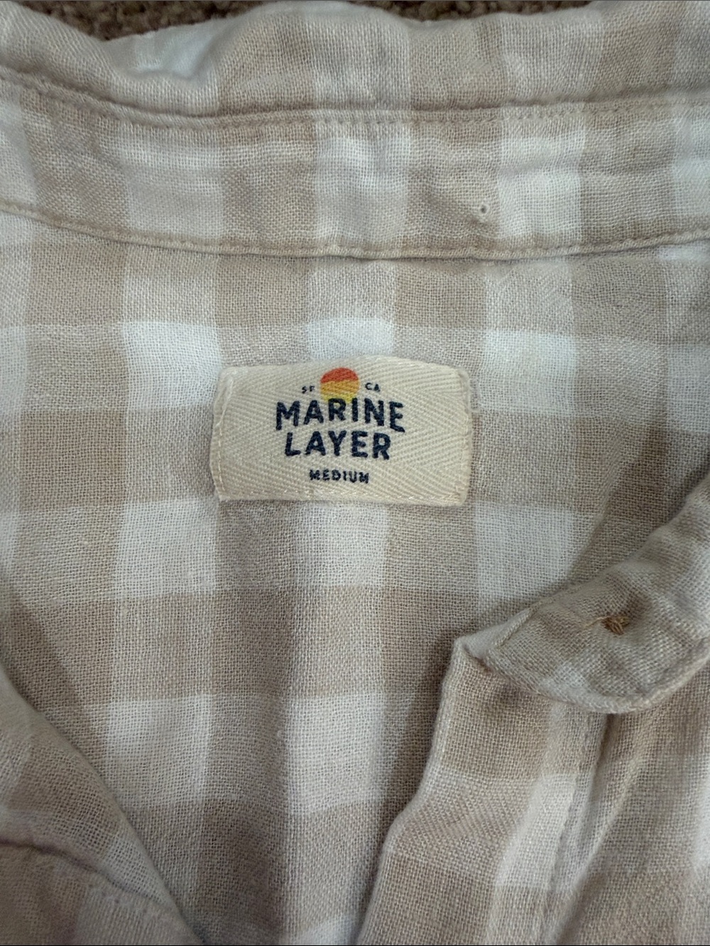 Marine Layer Beige and White Checked Linen Button-Up Blouse - Picture 2 of 5